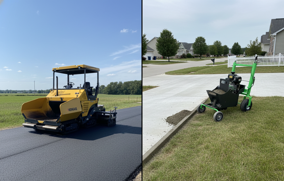 Road paver vs curb extruder