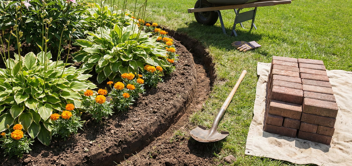 Installing brick landscape edging