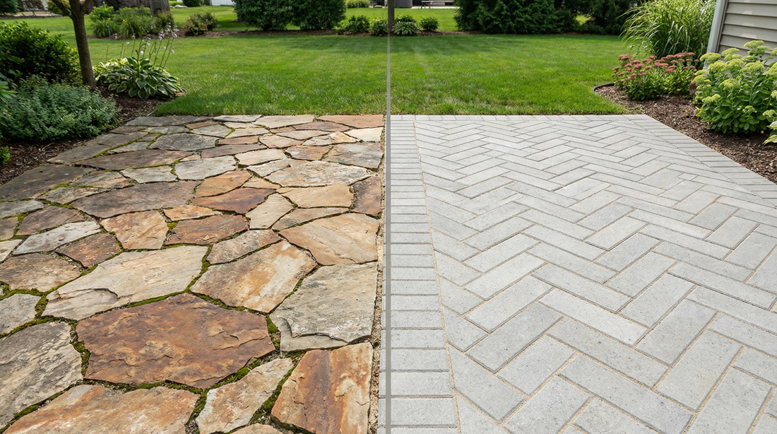 Natural stone patio installation