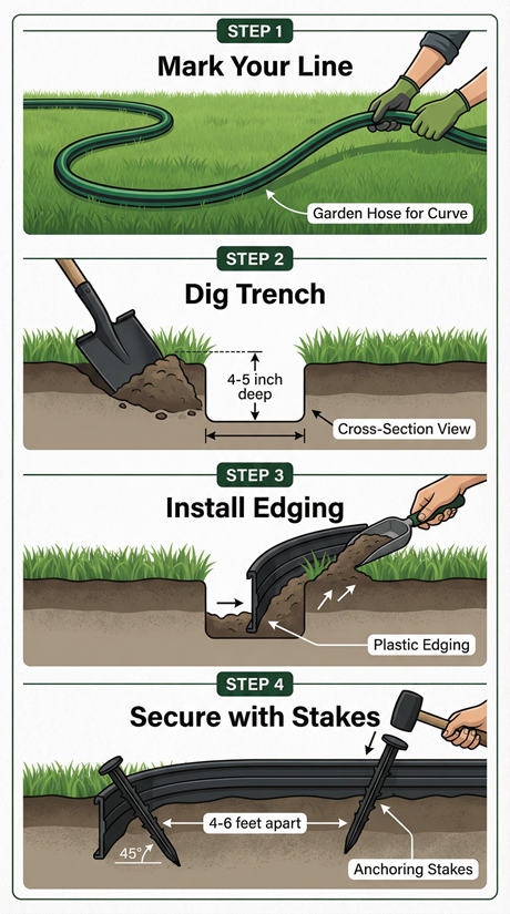 Plastic garden edging installation process